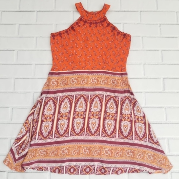 Alya Orange Cody Printed Halter Shift Dress - Picture 4 of 7